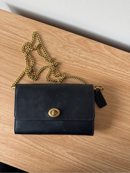 Coach Handbags - Coach Black Leather Crossbody with Gold Chain and Turnlock